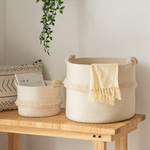 Load image into Gallery viewer, Large Woven Storage Baskets, Cute Tassel Nursery Decor, Off-White
