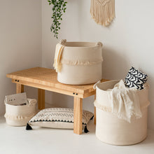 Load image into Gallery viewer, Extra Large Woven Storage Baskets, Cute Tassel Nursery Decor, Off-White
