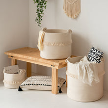 Load image into Gallery viewer, Small Woven Storage Baskets, Cute Tassel, Off-White
