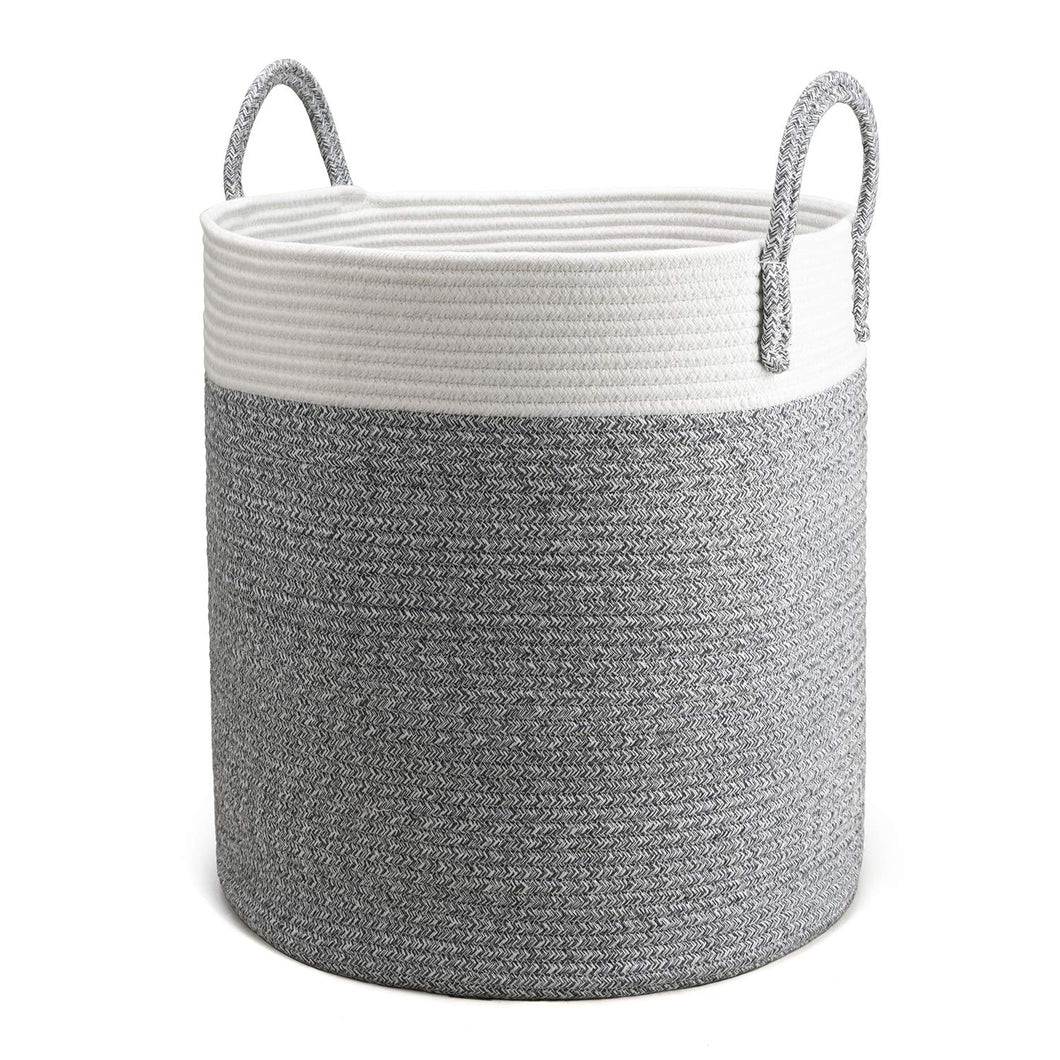 Large Cotton Rope Basket, Decorative Woven Basket for Laundry, Gray