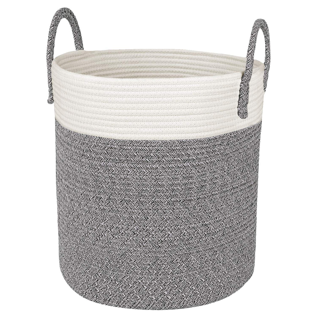 Medium Cotton Rope Basket, Decorative Woven Basket for Laundry, Gray