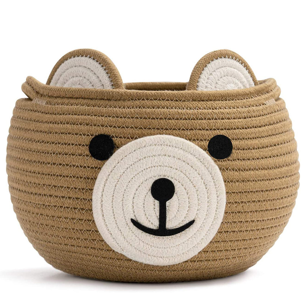 Cute Bear Round Basket - Cotton Rope Baskets in Living Room, Brown