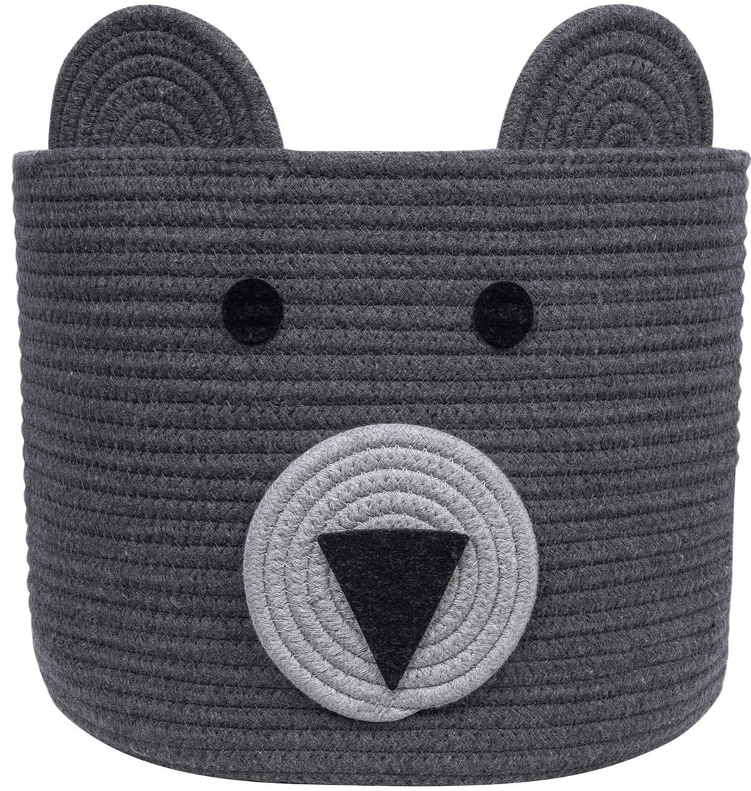 Small Bear Basket, Cotton Rope Basket, Cute Storage, Gray