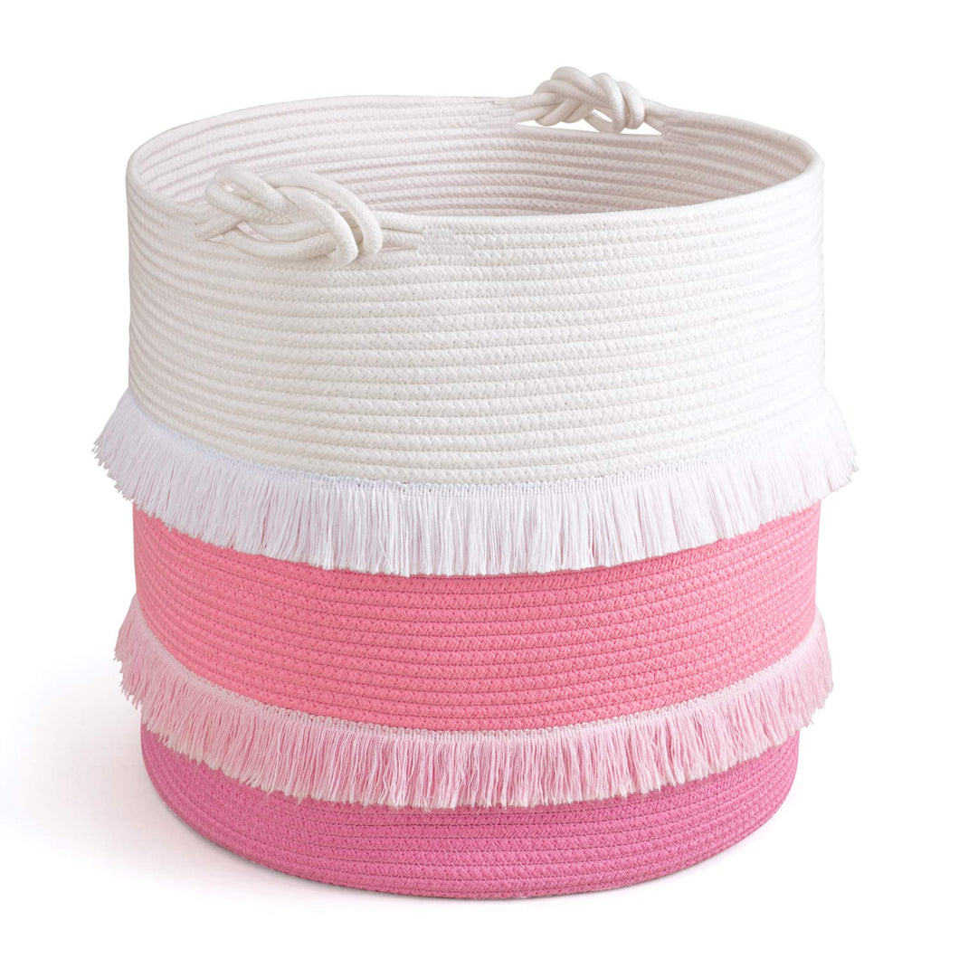 Extra Large Woven Storage Baskets, Cute Tassel Nursery Decor for Baby & Girl,Pink