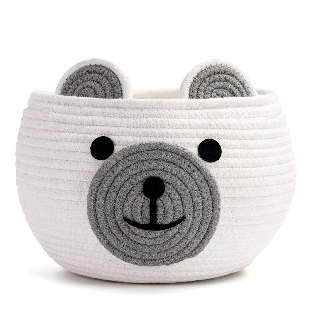 Cute Bear Round Basket - Cotton Rope Baskets in Living Room, White