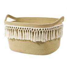 Load image into Gallery viewer, Rectangle Woven Basket Tassel Cotton Rope Storage Basket with Handles,17&#39;&#39; x13.8&#39;&#39; x10.5&#39;&#39;
