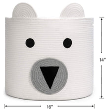 Load image into Gallery viewer, Large Bear Basket, Cotton Rope Basket, Cute Storage, White
