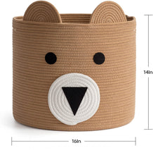 Load image into Gallery viewer, Large Bear Basket, Cotton Rope Basket, Cute Storage, Brown
