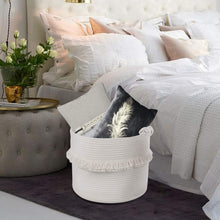Load image into Gallery viewer, Large Woven Storage Baskets, Cute Tassel Nursery Decor, Off-White
