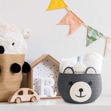 Load image into Gallery viewer, Cute Bear Round Basket, Cotton Rope Baskets in Living Room, Gray
